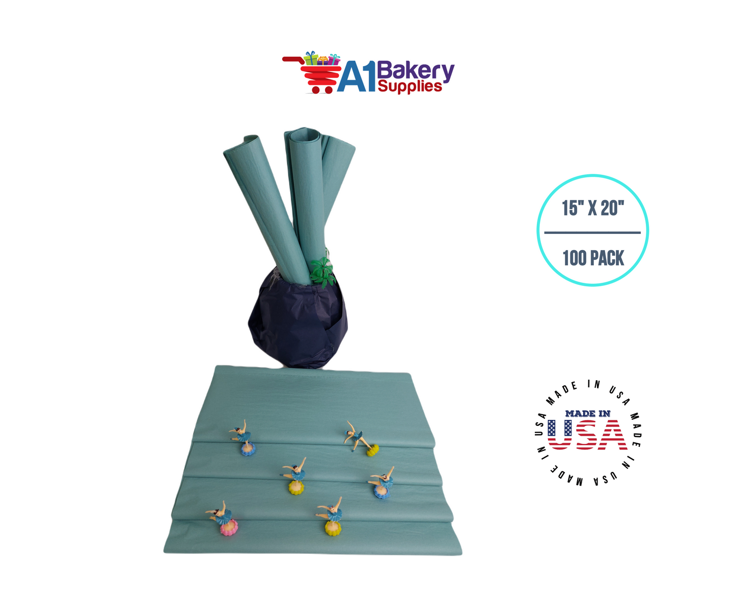 Blue Haze Tissue Paper Squares, Bulk 100 Sheets, Premium Gift Wrap and Art Supplies for Birthdays, Holidays, or Presents by A1BakerySupplies, Large 15 Inch x 20 Inch