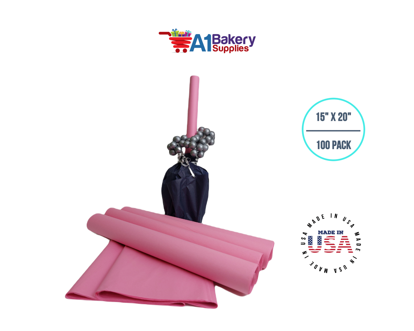 Dark Pink Tissue Paper Squares, Bulk 100 Sheets, Premium Gift Wrap and Art Supplies for Birthdays, Holidays, or Presents by A1BakerySupplies, Large 15 Inch x 20 Inch