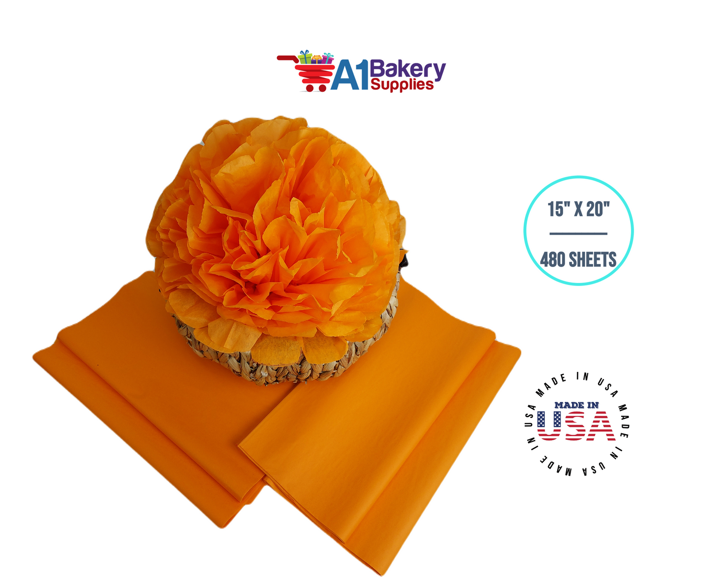 Tangerine Light Orange Bulk Tissue Paper 15 Inch x 20 Inch - 480 Sheets
