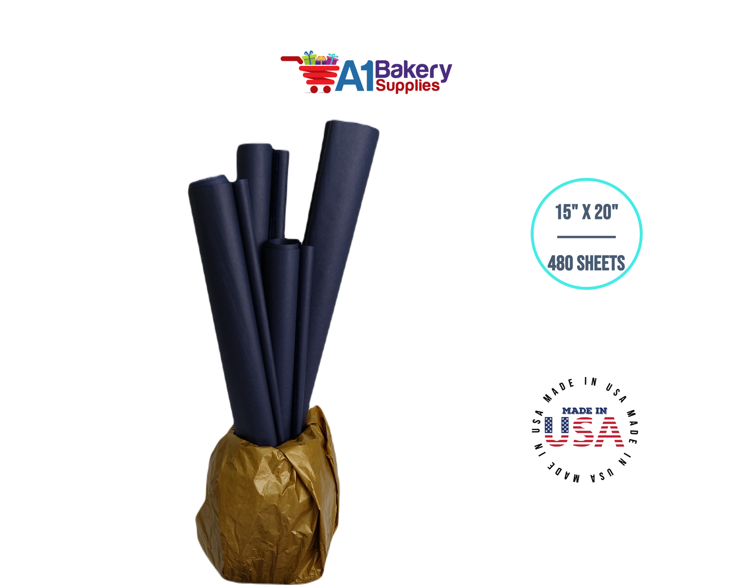 Navy Blue Tissue Paper Squares, Bulk 480 Sheets, Premium Gift Wrap and Art Supplies for Birthdays, Holidays, or Presents by A1BakerySupplies, Large 15 Inch x 20 Inch