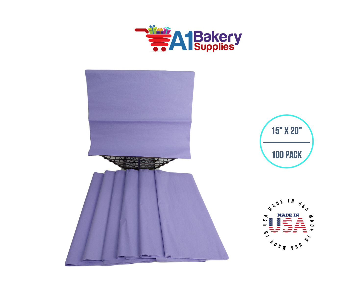 Soft Lavender Tissue Paper Squares Bulk 100 Sheets Premium Gift Wrap and Art Supplies for Birthdays Holidays or Presents by A1 Bakery Supplies Large 15 Inch x 20 Inch