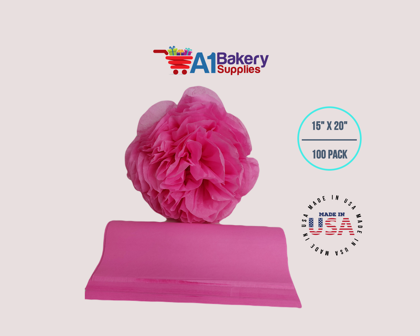 Fuchsia PinkTissue Paper Squares, Bulk 100 Sheets, Premium Gift Wrap and Art Supplies for Birthdays, Holidays, or Presents by A1BakerySupplies, Large 15 Inch x 20 Inch