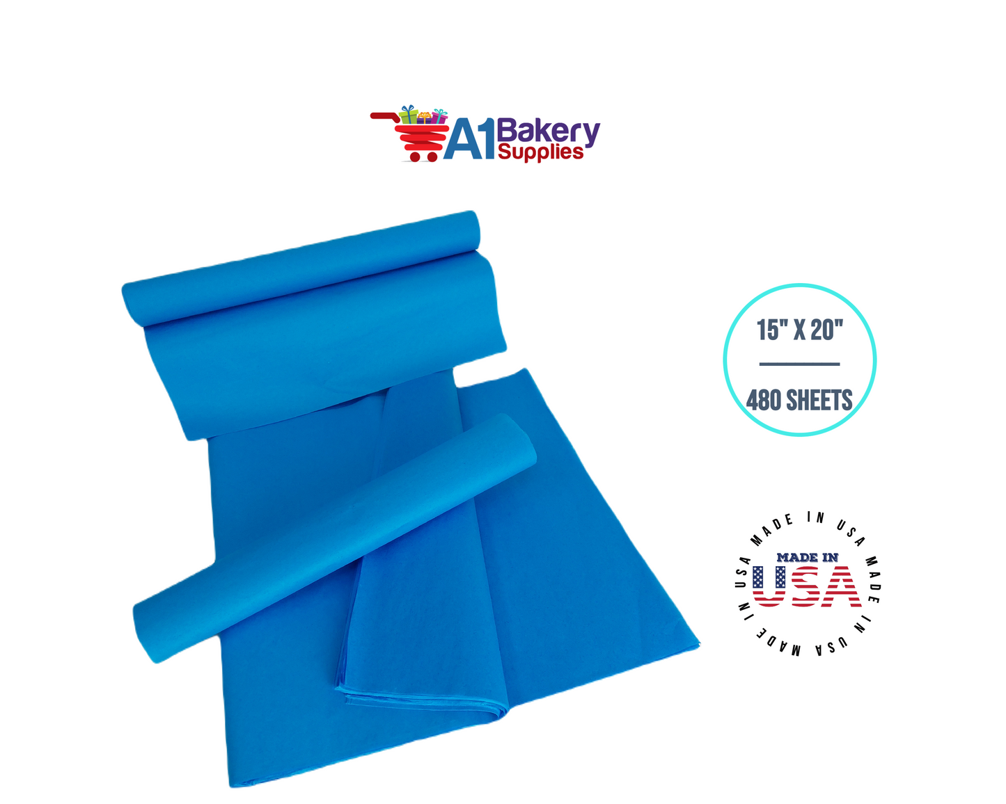 Brilliant Blue Color Tissue Paper 15 Inch x 20 Inch - 480 Sheets