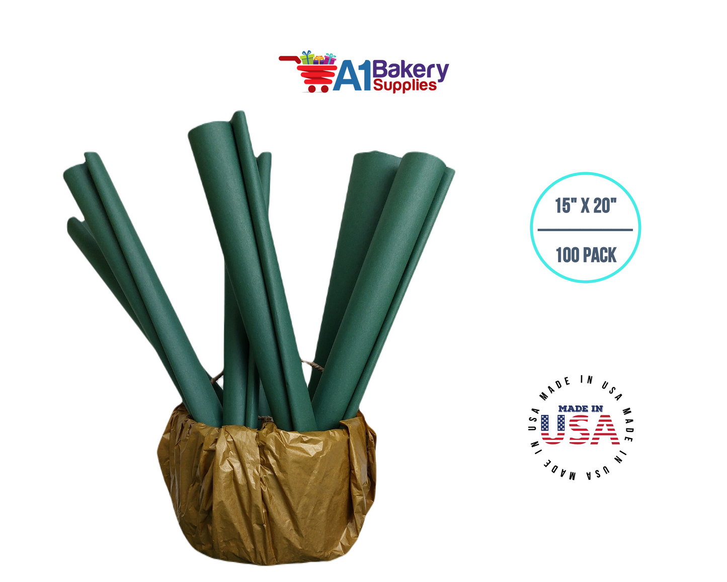 Forest Green Tissue Paper Squares, Bulk 100 Sheets, Premium Gift Wrap and Art Supplies for Birthdays, Holidays, or Presents by A1BakerySupplies, Large 15 Inch x 20 Inch