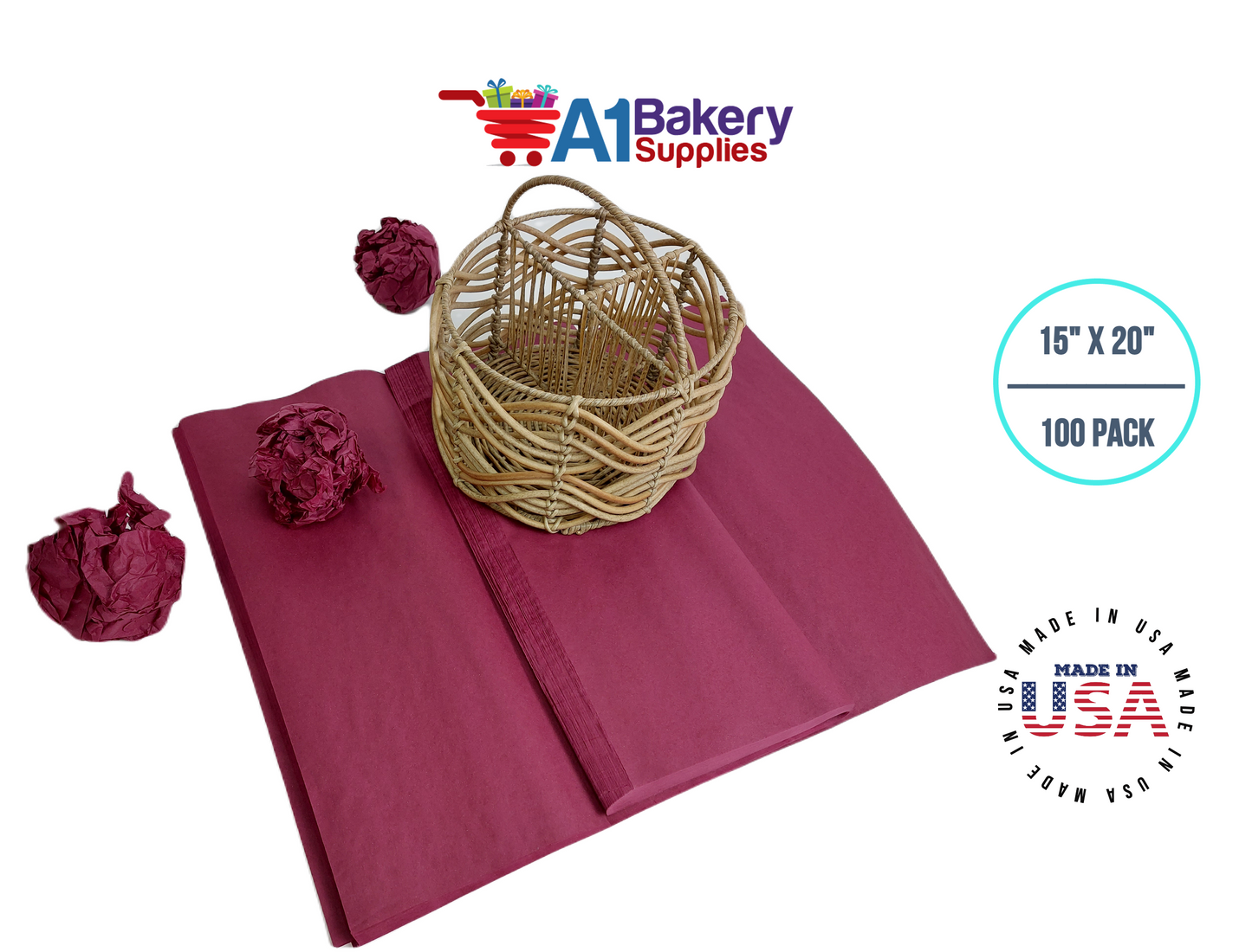 Burgundy Tissue Paper Squares, Bulk 100 Sheets, Premium Gift Wrap and Art Supplies for Birthdays, Holidays, or Presents Large 15 Inch x 20 Inch