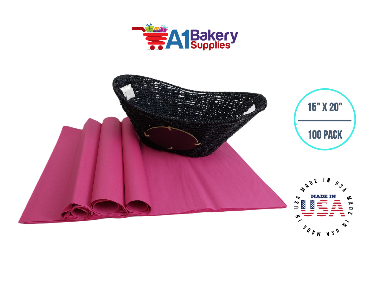 Cerise Pink Tissue Paper Squares, Bulk 100 Sheets, Premium Gift Wrap and Art Supplies for Birthdays, Holidays, or Presents by A1BakerySupplies, Large 15 Inch x 20 Inch