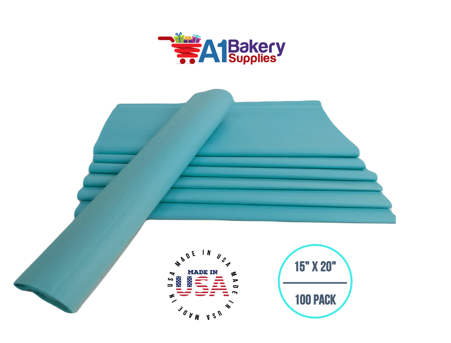 Aqua Blue Color Tissue Paper 15 Inch x 20 Inch - 100 Sheets