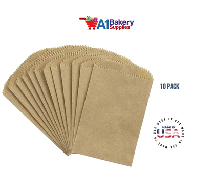 Kraft Brown Flat Paper Merchandise Bags 10 pack by A1 Bakery supplies (4x6)
