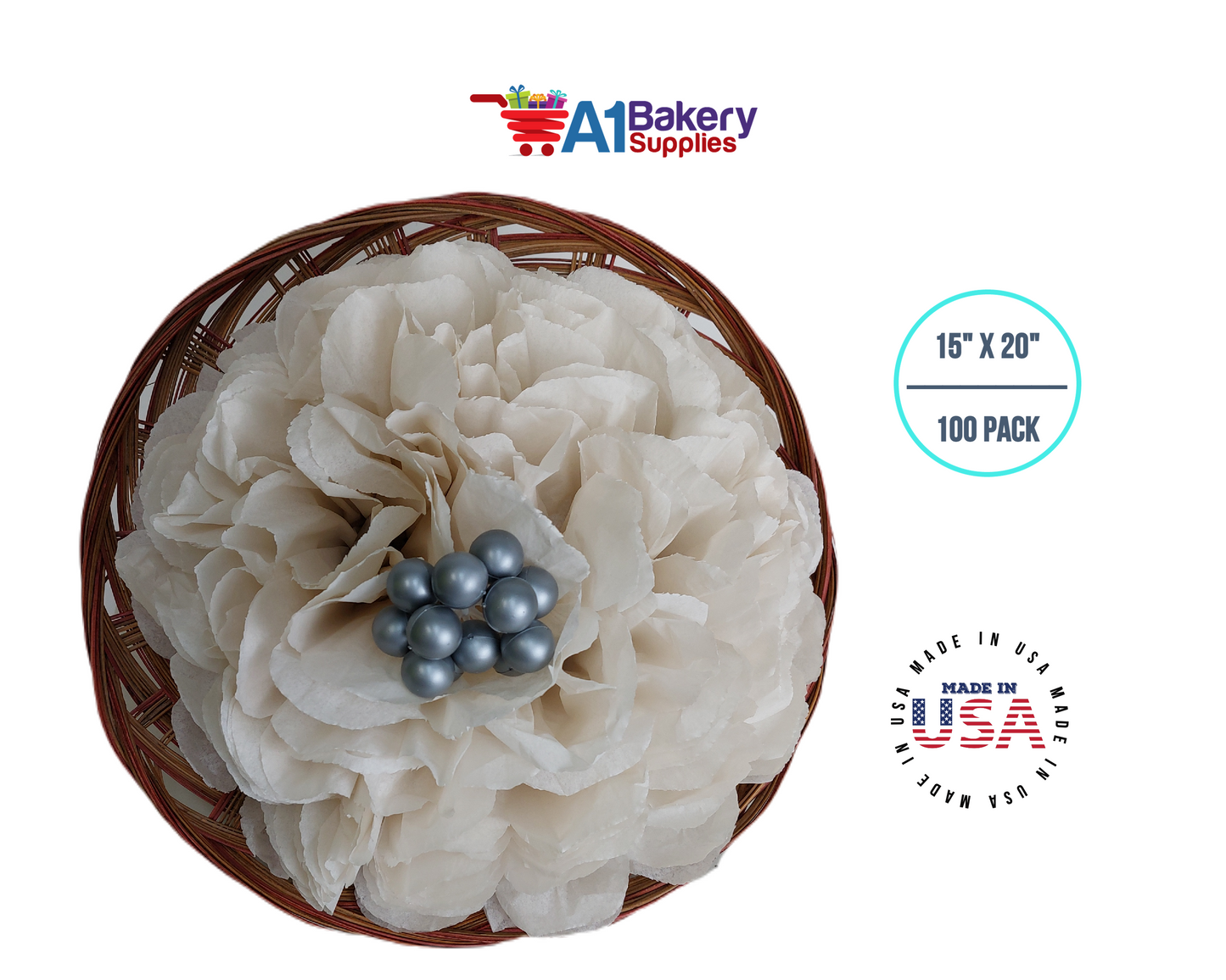 OatMeal Tissue Paper Squares, Bulk 100 Sheets, Premium Gift Wrap and Art Supplies for Birthdays, Holidays, or Presents by A1BakerySupplies, Large 15 Inch x 20 Inch