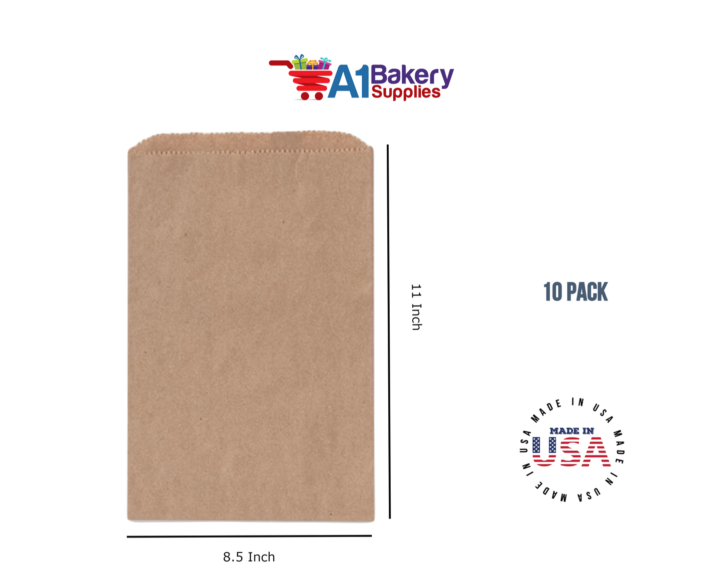 Kraft Brown Flat Paper Merchandise Bags 10 pack by A1 bakery supplies (8.5x11)