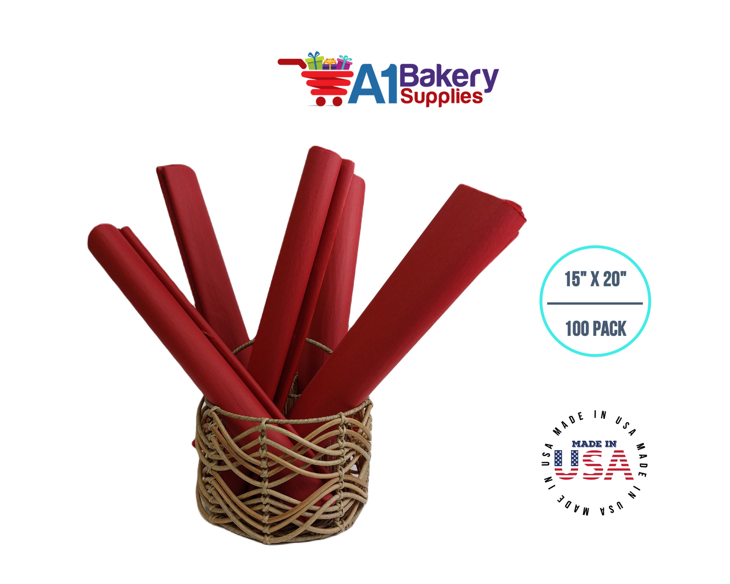 Scarlet Red Tissue Paper Squares, Bulk 100 Sheets, Premium Gift Wrap and Art Supplies for Birthdays, Holidays, or Presents by A1BakerySupplies, Medium 15 Inch x 20 Inch