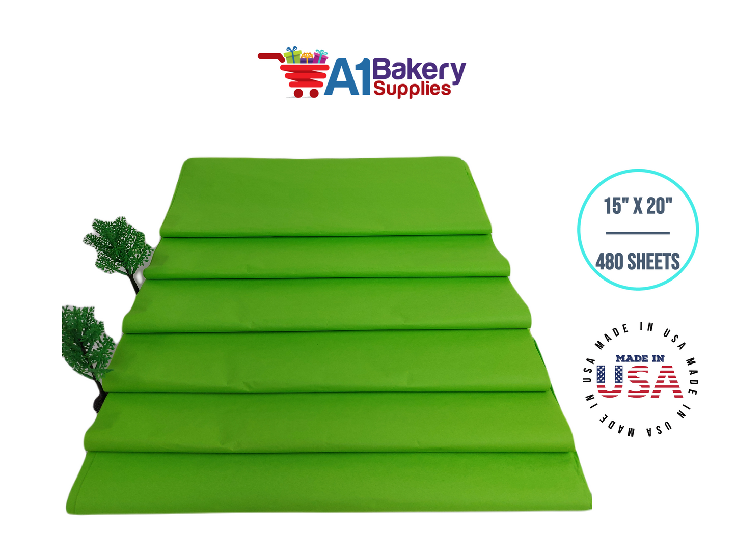 Bright Lime High Quality Gift Wrap Color Tissue Paper - Made in USA 15 Inch x 20 Inch - 480 Sheets per Pack