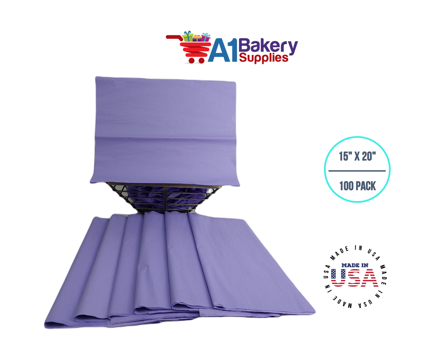 Soft Lavender Tissue Paper Squares Bulk 100 Sheets Premium Gift Wrap and Art Supplies for Birthdays Holidays or Presents by A1 Bakery Supplies Large 15 Inch x 20 Inch