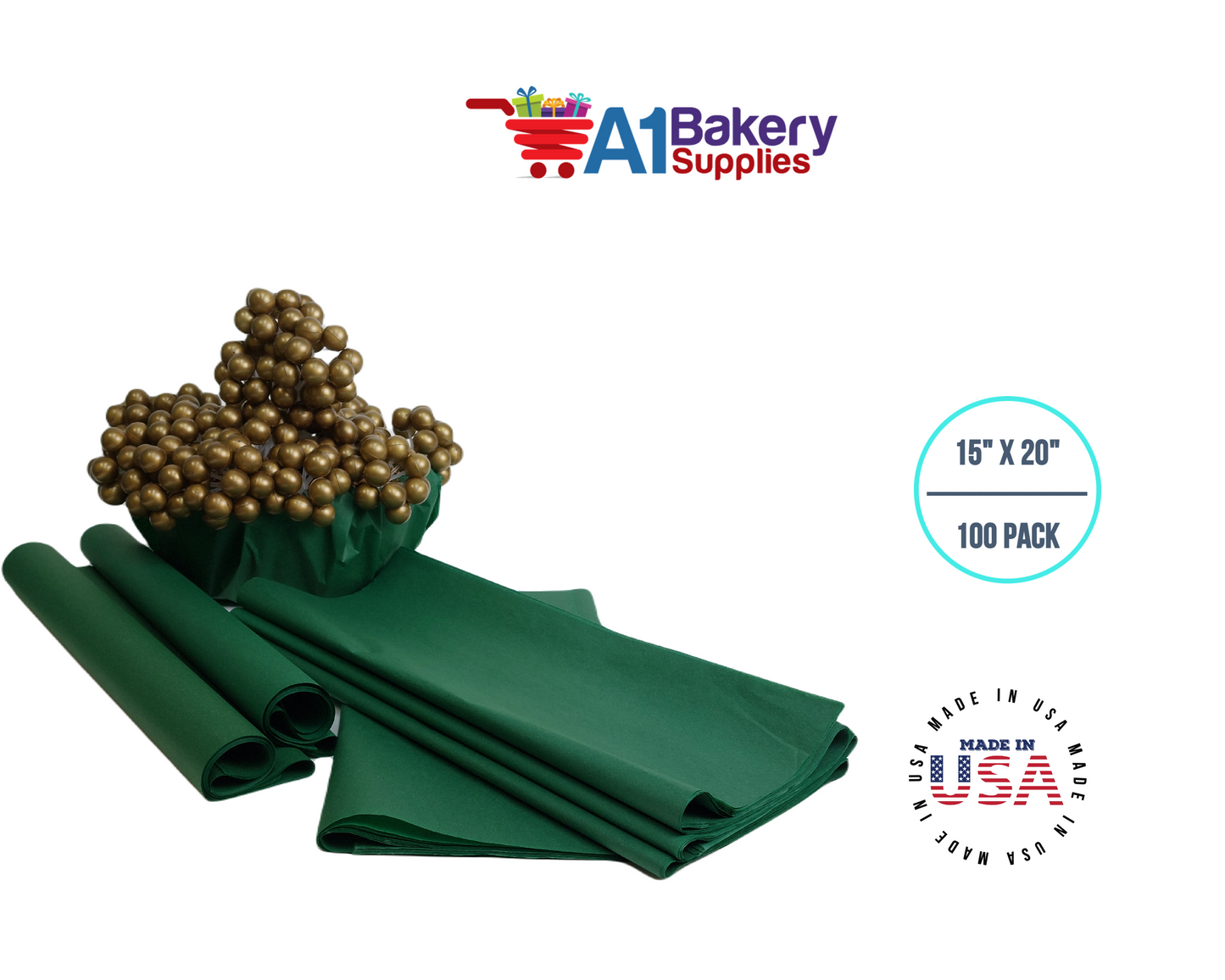 Holiday Green Tissue Paper Squares, Bulk 100 Sheets, Premium Gift Wrap and Art Supplies for Birthdays, Holidays, or Presents by A1BakerySupplies, Large 15 Inch x 20 Inch