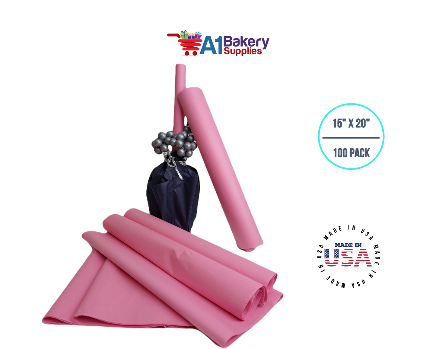 Dark Pink Tissue Paper Squares, Bulk 100 Sheets, Premium Gift Wrap and Art Supplies for Birthdays, Holidays, or Presents by A1BakerySupplies, Large 15 Inch x 20 Inch