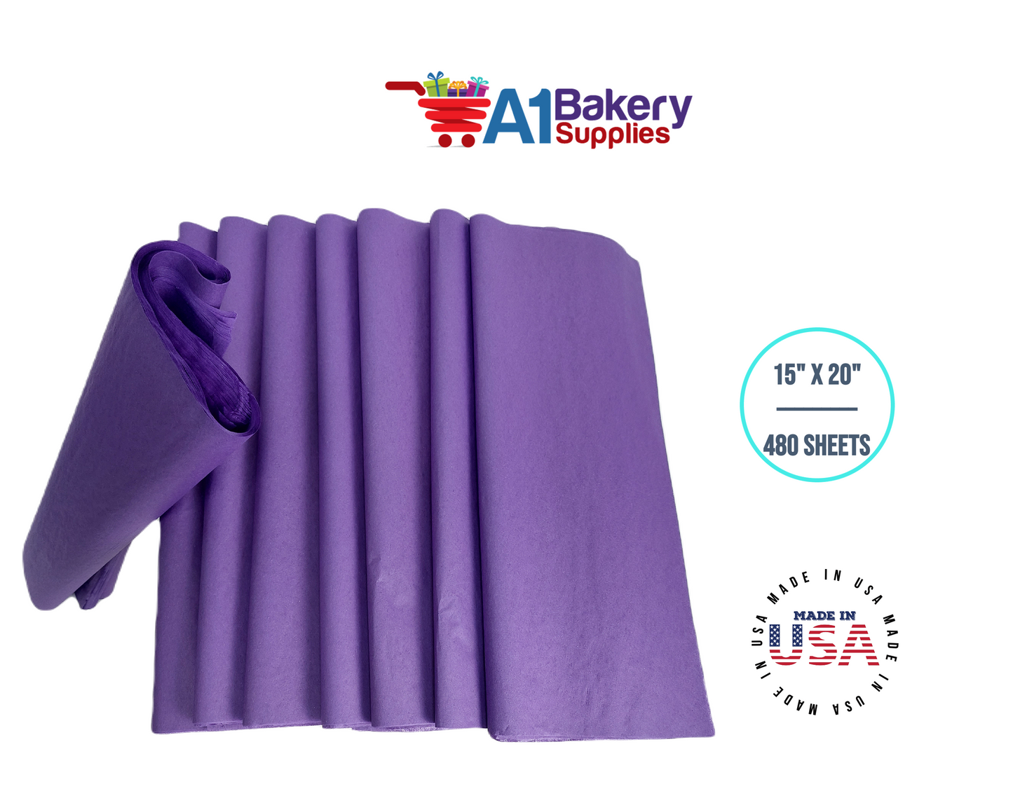 Purple Tissue Paper Squares, Bulk 480 Sheets, Premium Gift Wrap and Art Supplies for Birthdays, Holidays, or Presents by A1BakerySupplies, Large 15 Inch x 20 Inch