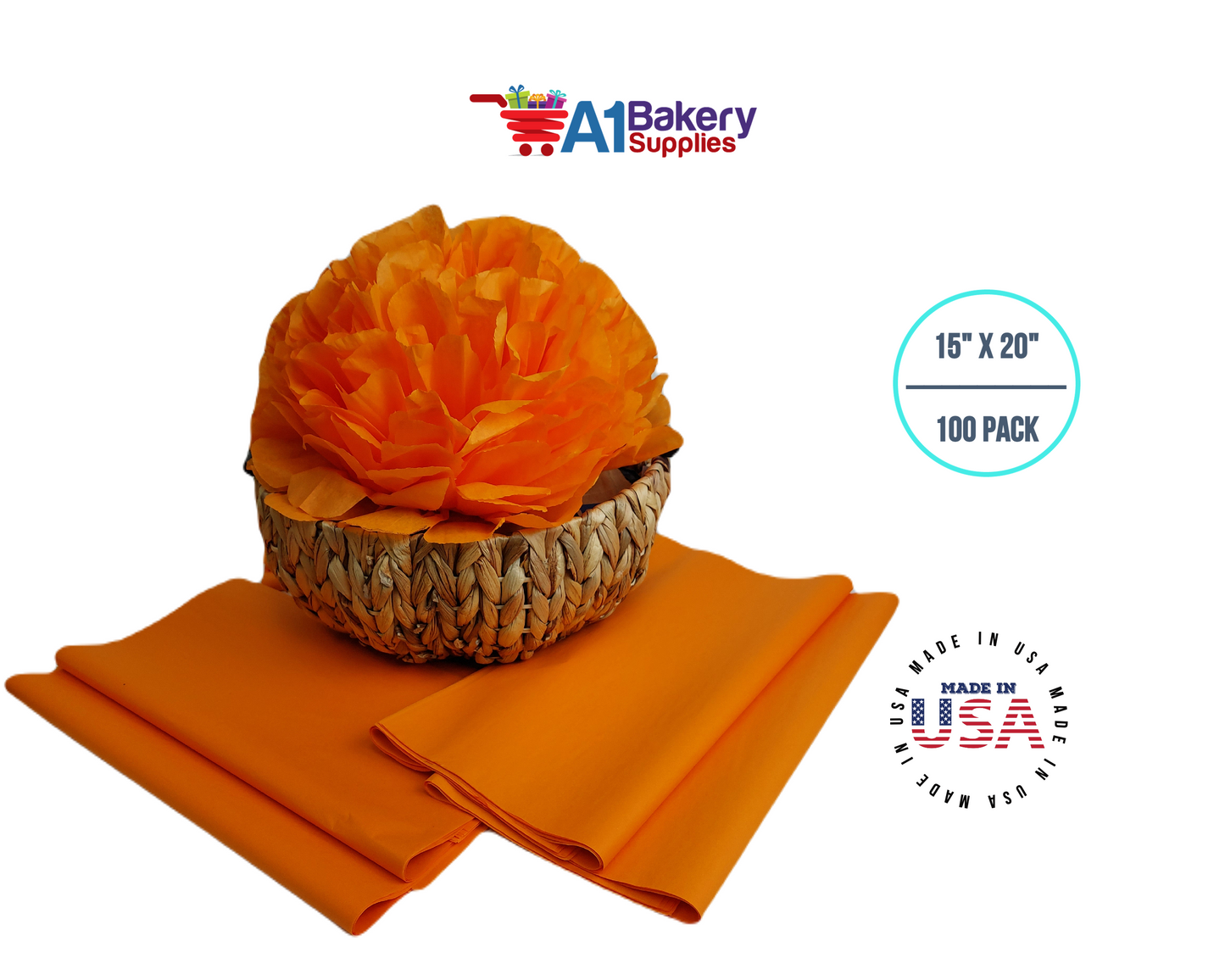 Tangerine Tissue Paper 15 Inch x 20 Inch - 100 Sheets