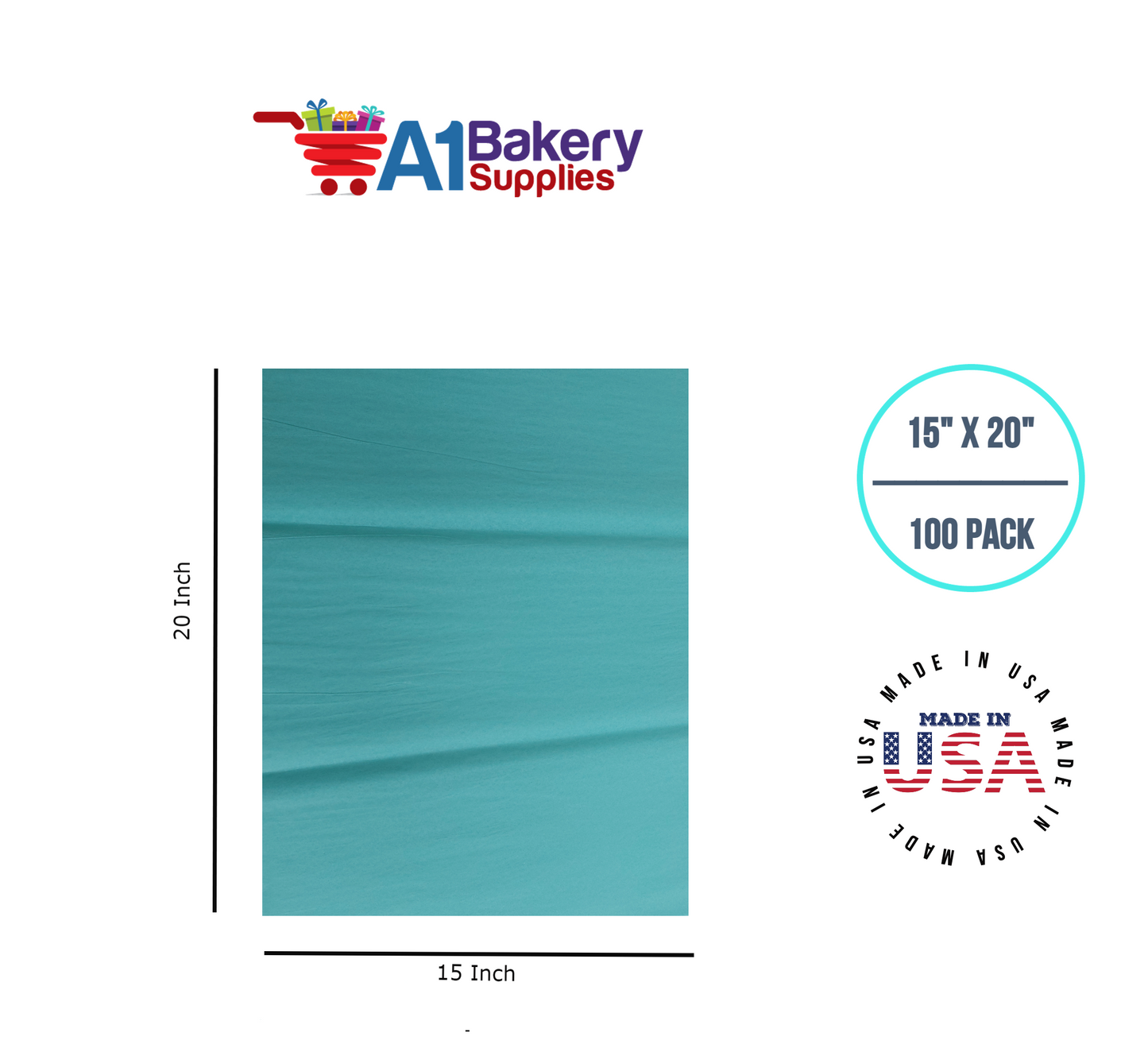 Aqua Blue Color Tissue Paper 15 Inch x 20 Inch - 100 Sheets
