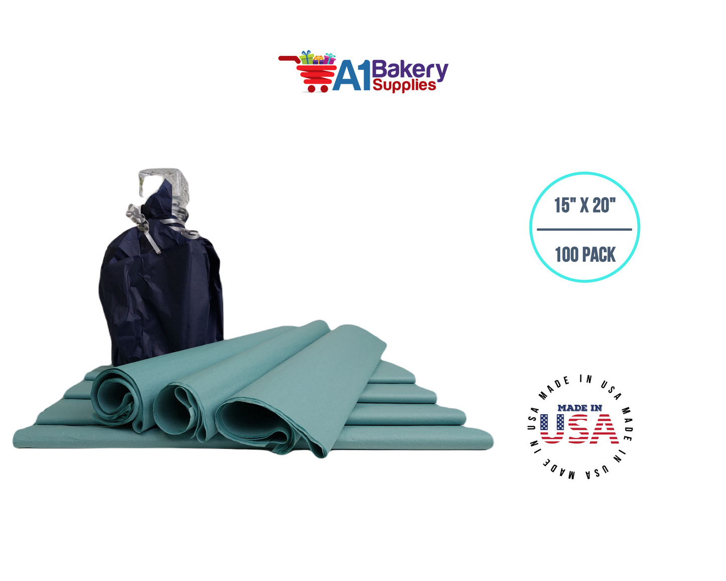 Blue Haze Tissue Paper Squares, Bulk 100 Sheets, Premium Gift Wrap and Art Supplies for Birthdays, Holidays, or Presents by A1BakerySupplies, Large 15 Inch x 20 Inch