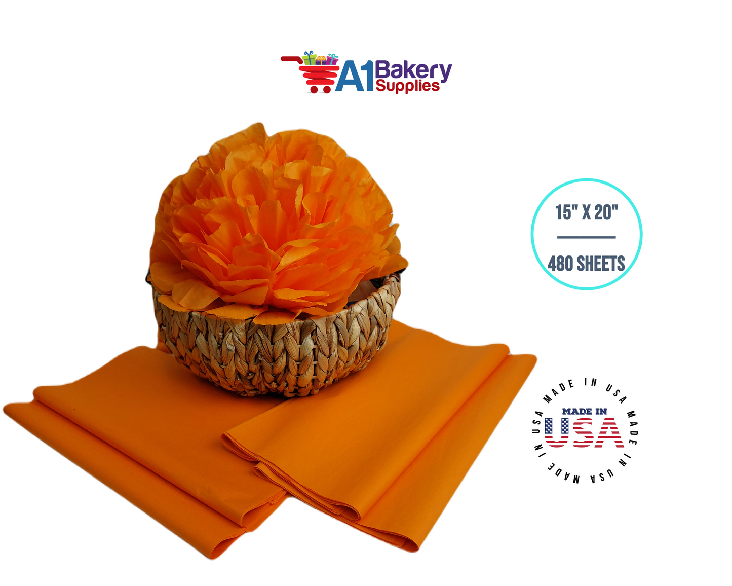 Tangerine Light Orange Bulk Tissue Paper 15 Inch x 20 Inch - 480 Sheets