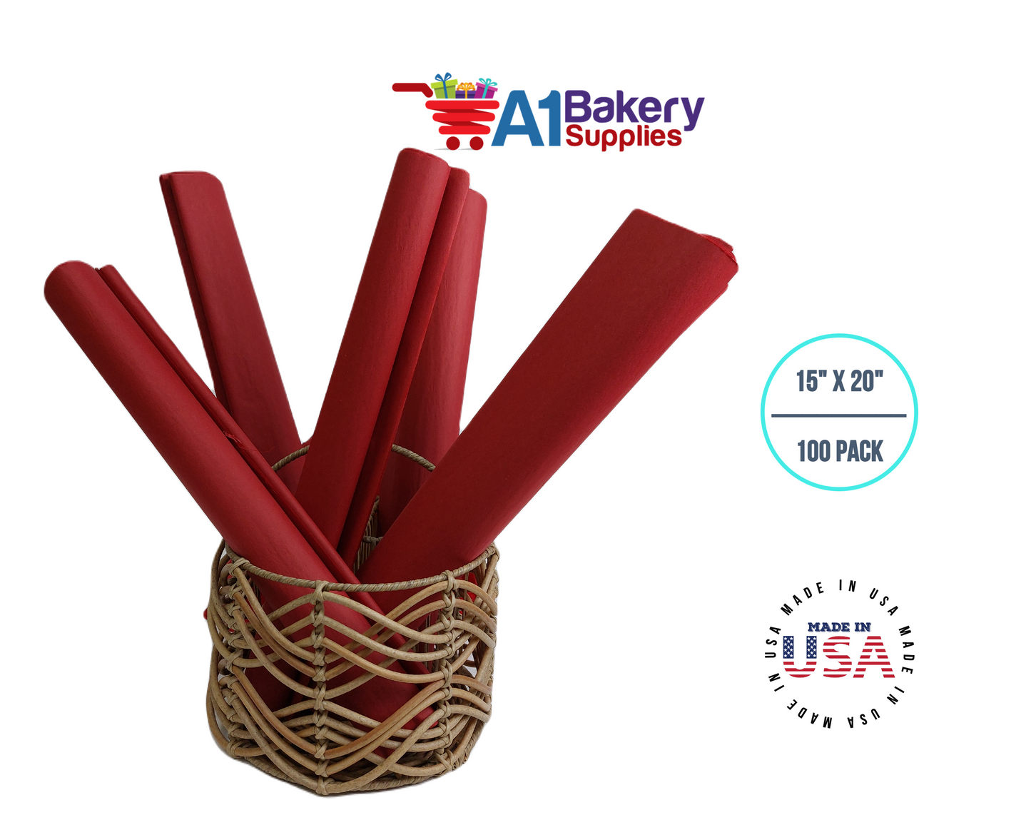 Scarlet Red Tissue Paper Squares, Bulk 100 Sheets, Premium Gift Wrap and Art Supplies for Birthdays, Holidays, or Presents by A1BakerySupplies, Medium 15 Inch x 20 Inch