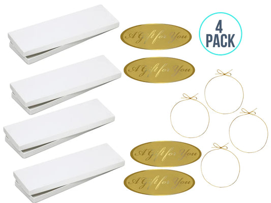 A1BakerySupplies® Men Tie Gift Box Men or Women Socks Gift Boxes 4 Pack White Box with 4 Gold Gift For You Seals & 4STRETCH LOOPS Tie Box Size 14 x 4.5 x 0.75"