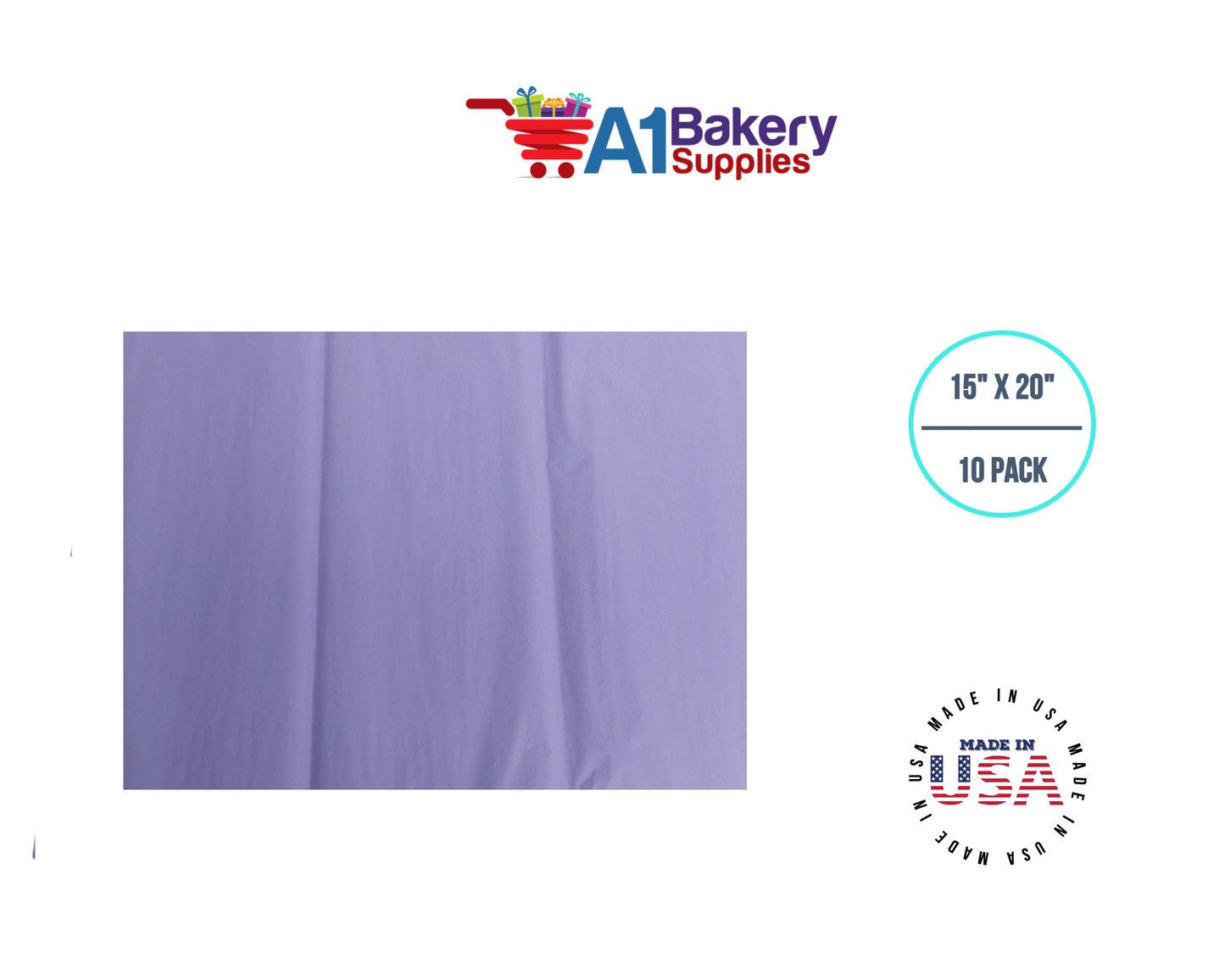 Soft Lavender Tissue Paper Squares, Bulk 10 Sheets, Premium Gift Wrap and Art Supplies for Birthdays, Holidays, or Presents by A1BakerySupplies, Large 15 Inch x 20 Inch