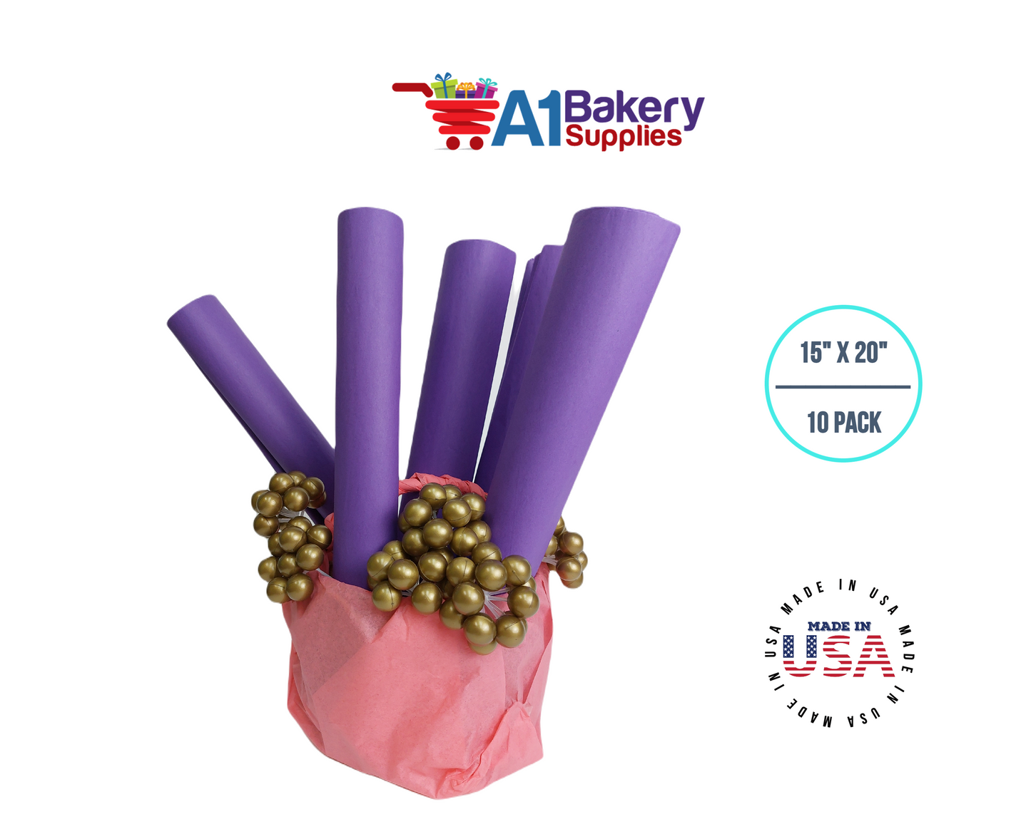 Lavender Tissue Paper Squares, Bulk 10 Sheets, Premium Gift Wrap and Art Supplies for Birthdays, Holidays, or Presents by A1BakerySupplies, Small 15 Inch x 20 Inch