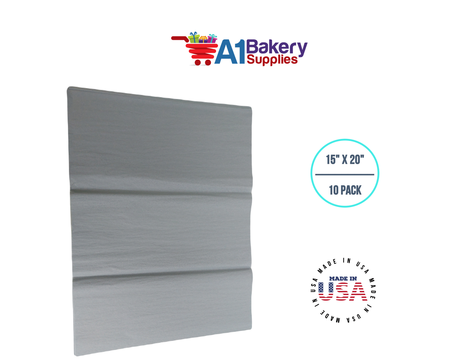 Gray Tissue Paper Squares, Bulk 10 Sheets, Premium Gift Wrap and Art Supplies for Birthdays, Holidays, or Presents by A1BakerySupplies, Small 15 Inch x 20 Inch