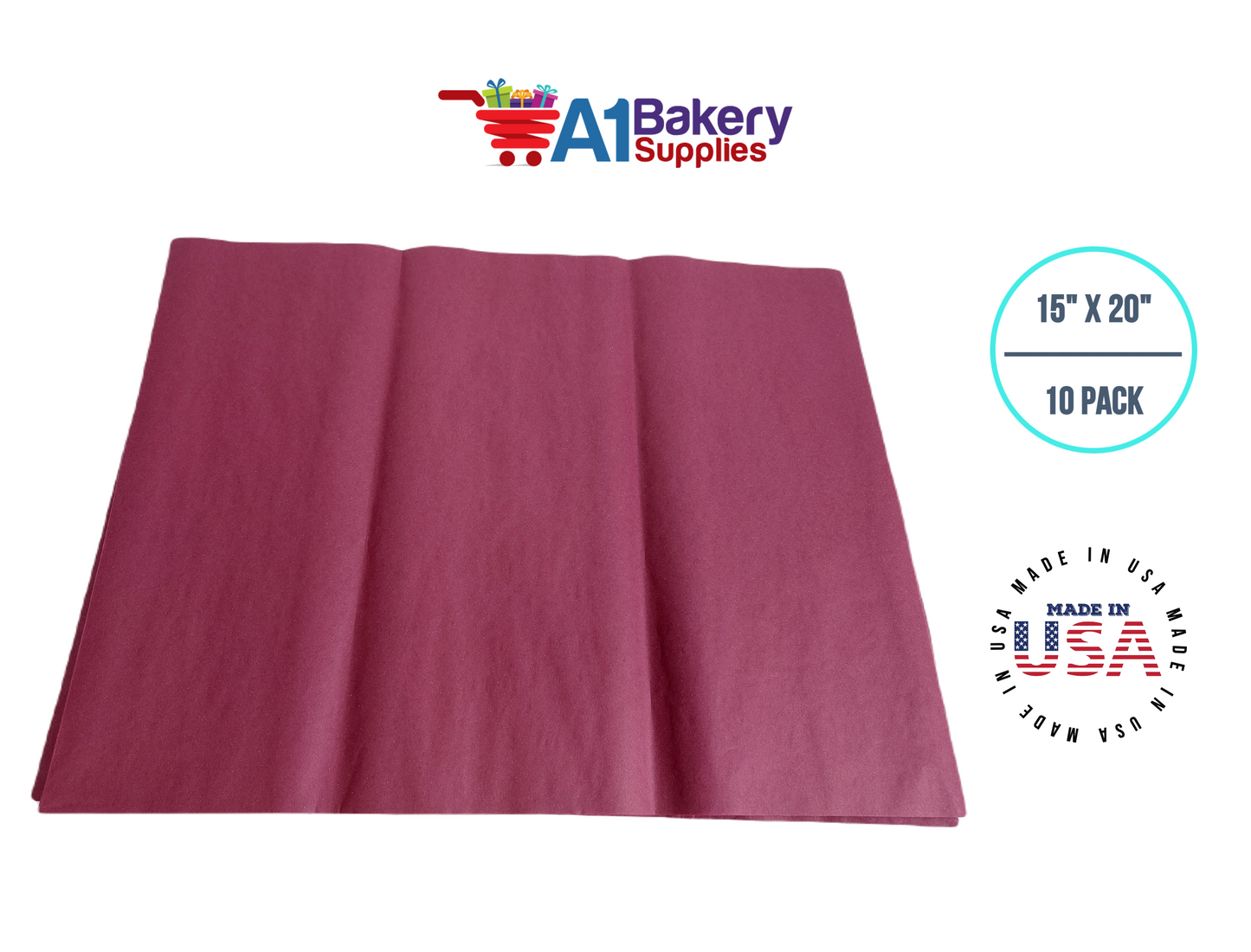 Burgundy Tissue Paper Squares, Bulk 10 Sheets, Premium Gift Wrap and Art Supplies for Birthdays, Holidays, or Presents by A1BakerySupplies, Large 15 Inch x 20 Inch