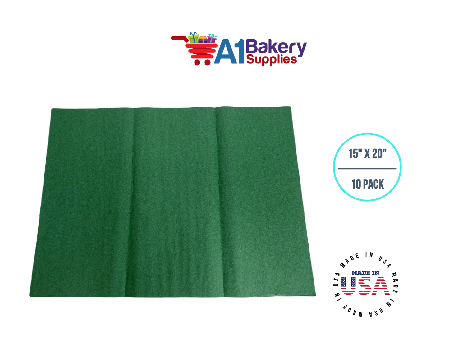 Holiday Green Tissue Paper Squares, Bulk 10 Sheets, Premium Gift Wrap and Art Supplies for Birthdays, Holidays, or Presents by A1BakerySupplies, Large 15 Inch x 20 Inch