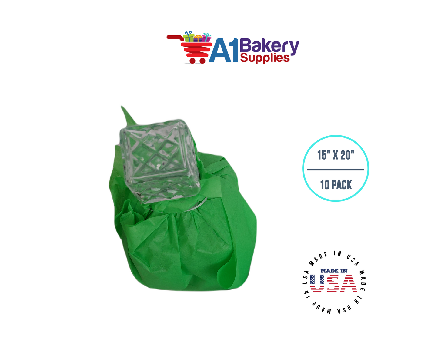 Groovy Green  Tissue Paper Squares, Bulk 10 Sheets, Premium Gift Wrap and Art Supplies for Birthdays, Holidays, or Presents by A1BakerySupplies, small 15 Inch x 20 Inch