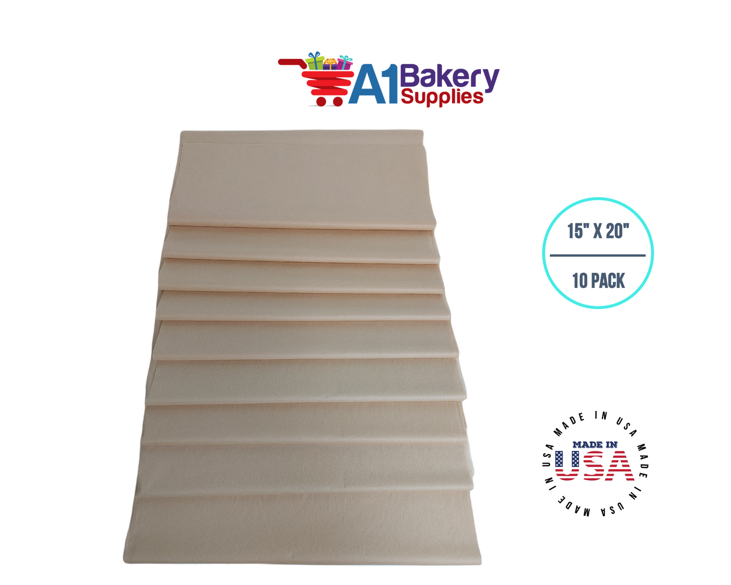 Solid Craft Tissue Paper Squares, Bulk10 Sheets, Premium Gift Wrap and Art Supplies for Birthdays, Holidays, or Presents by A1BakerySupplies, Small 15 Inch x 20 Inch