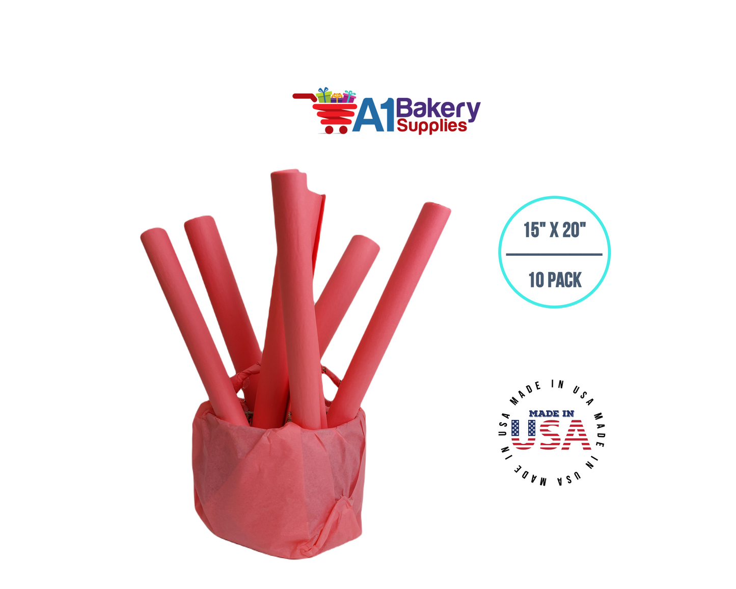 Coral Rose Tissue Paper Squares, Bulk 10 Sheets, Premium Gift Wrap and Art Supplies for Birthdays, Holidays, or Presents by A1BakerySupplies, Small 15 Inch x 20 Inch