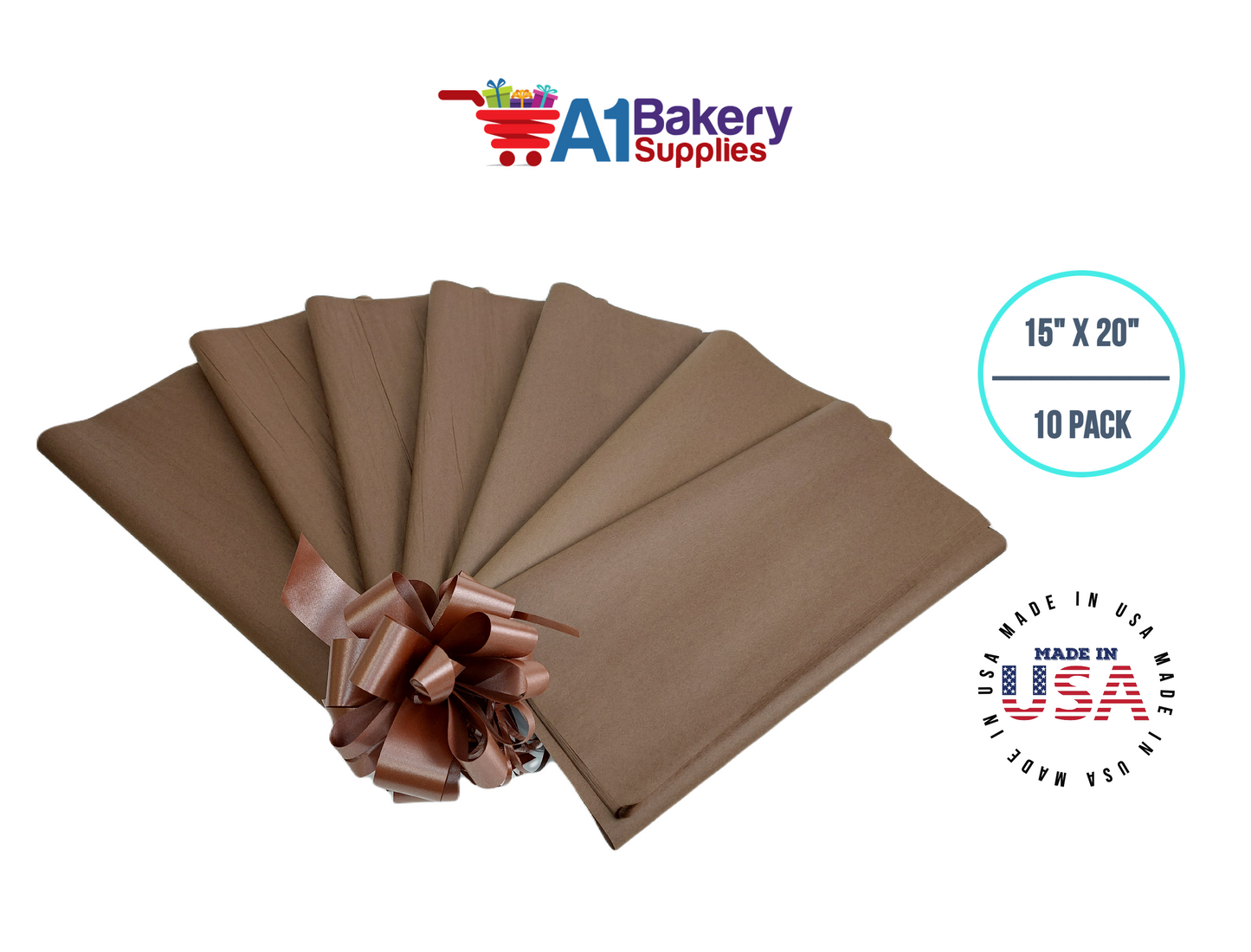 Chocolate Tissue Paper Squares, Bulk 10 Sheets, Premium Gift Wrap and Art Supplies for Birthdays, Holidays, or Presents by A1BakerySupplies, Small 15 Inch x 20 Inch