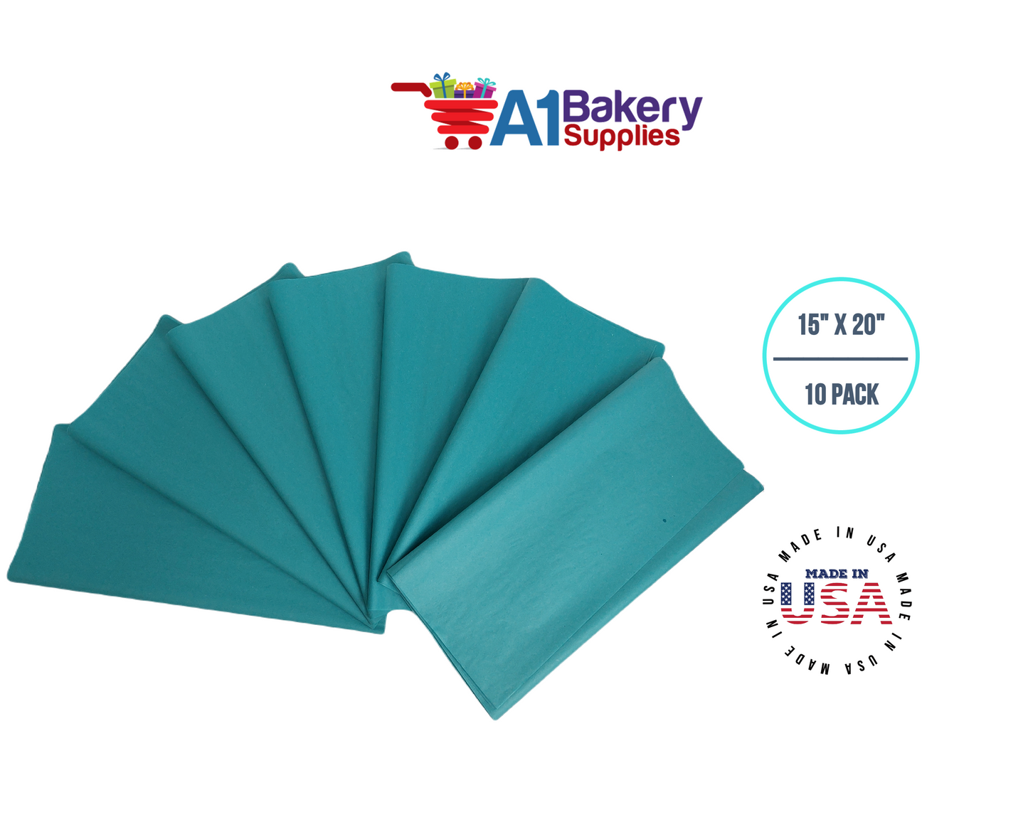 Teal Tissue Paper Squares, Bulk 10 Sheets, Premium Gift Wrap and Art Supplies for Birthdays, Holidays, or Presents by A1BakerySupplies, Small 15 Inch x 20 Inch