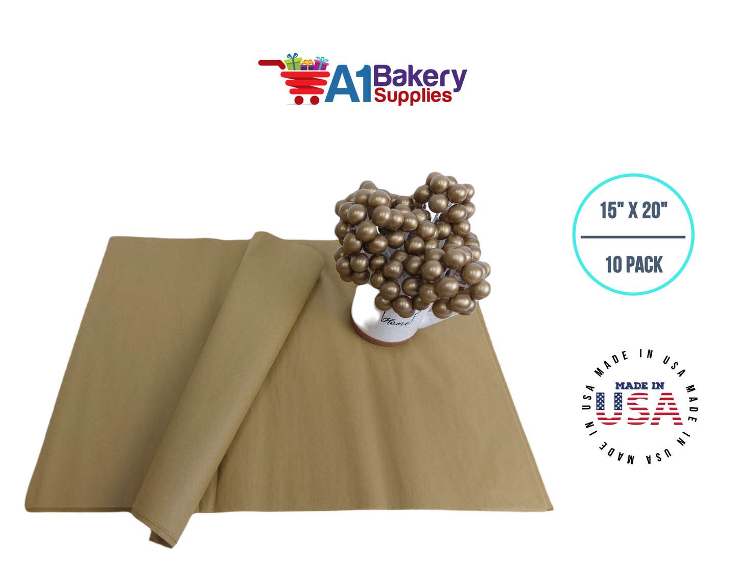 Antique Gold Tissue Paper Squares, Bulk 10 Sheets, Premium Gift Wrap and Art Supplies for Birthdays, Holidays, or Presents by A1BakerySupplies, Large 15 Inch x 20 Inch