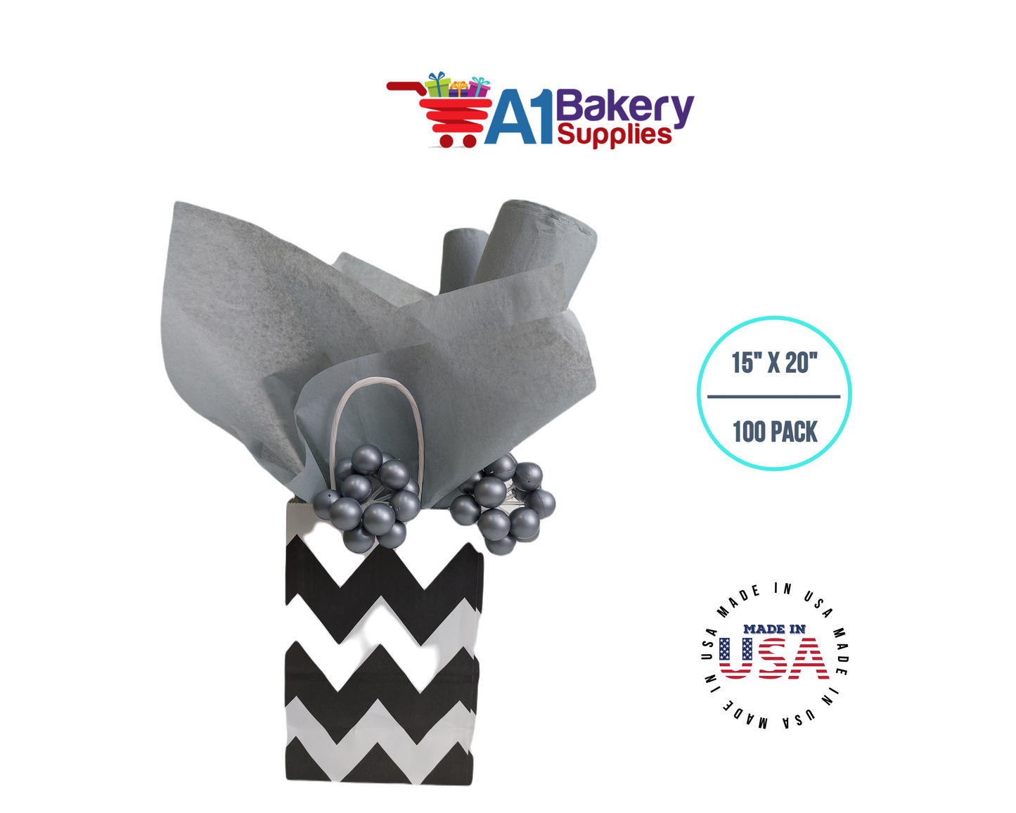 Gray color Gift wrap Tissue Paper 15 Inch x 20 Inch - 100 Sheets