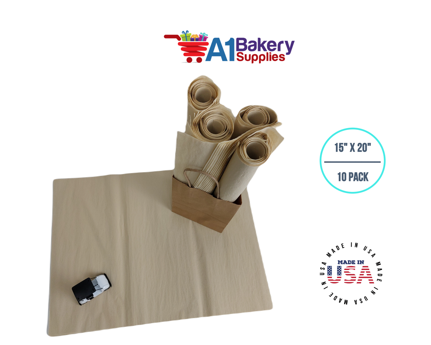 Parchment Tissue Paper Squares, Bulk 10 Sheets, Premium Gift Wrap and Art Supplies for Birthdays, Holidays, or Presents by A1BakerySupplies, Large 15 Inch x 20 Inch