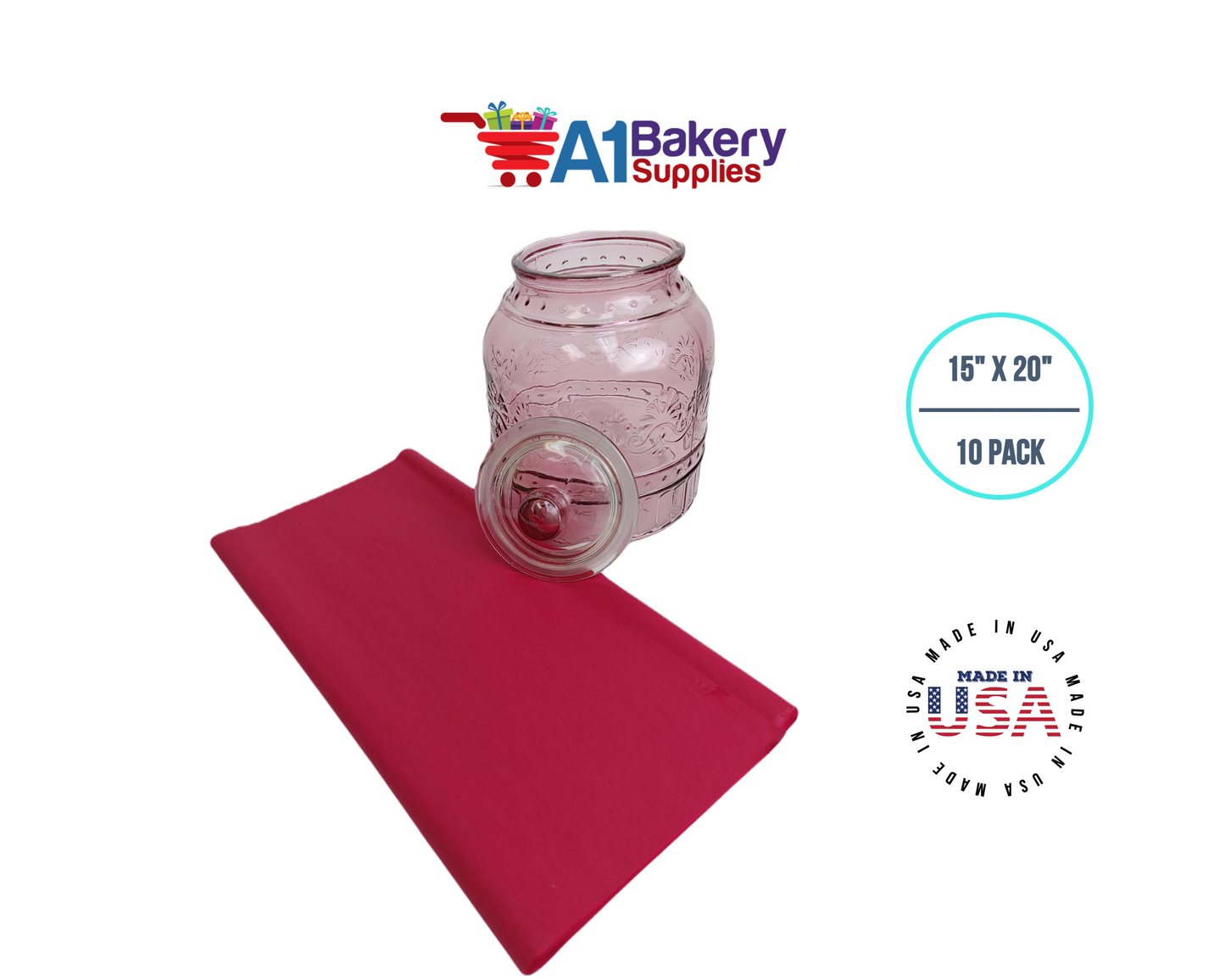 Cranberry Tissue Paper Squares, Bulk 10 Sheets, Premium Gift Wrap and Art Supplies for Birthdays, Holidays, or Presents by A1BakerySupplies, Small 15 Inch x 20 Inch