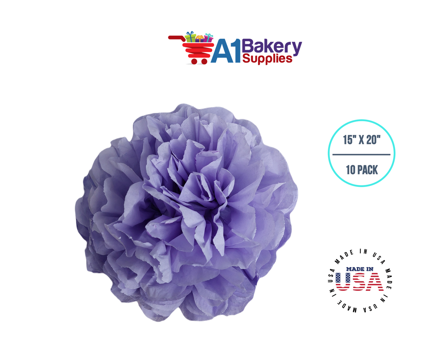 Soft Lavender Tissue Paper Squares, Bulk 10 Sheets, Premium Gift Wrap and Art Supplies for Birthdays, Holidays, or Presents by A1BakerySupplies, Large 15 Inch x 20 Inch