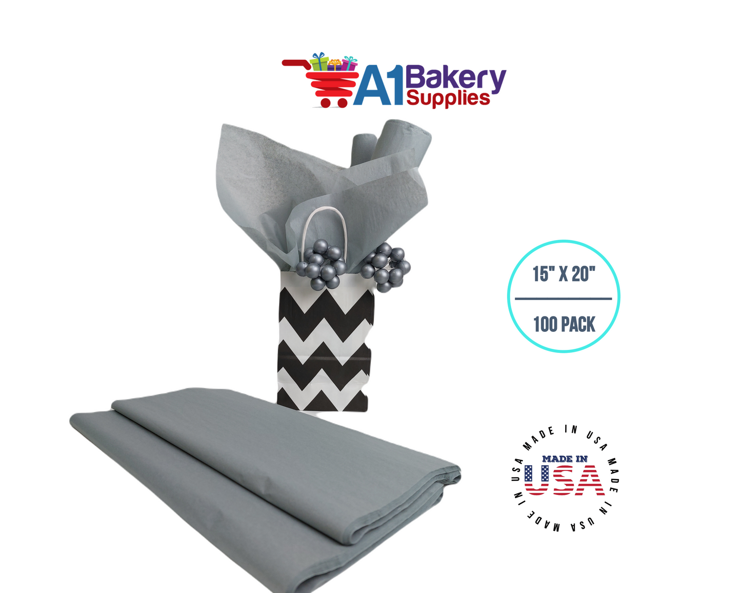 Gray color Gift wrap Tissue Paper 15 Inch x 20 Inch - 100 Sheets