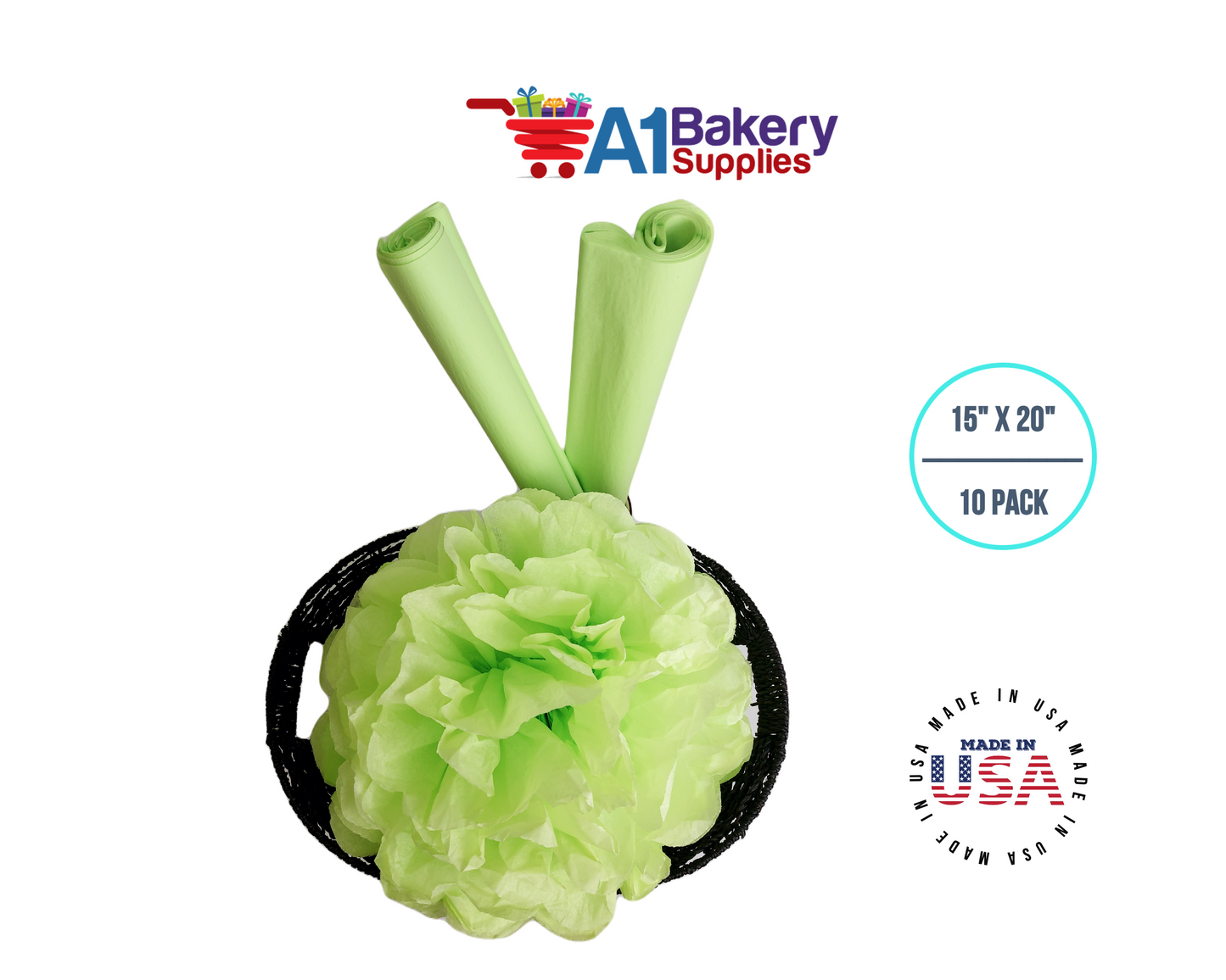 Pistachio Tissue Paper Squares, Bulk 10 Sheets, Premium Gift Wrap and Art Supplies for Birthdays, Holidays, or Presents by A1BakerySupplies, Large 15 Inch x 20 Inch