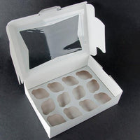 Pack of 25 White Cupcake Box with Window holds 12 INSERTS Included