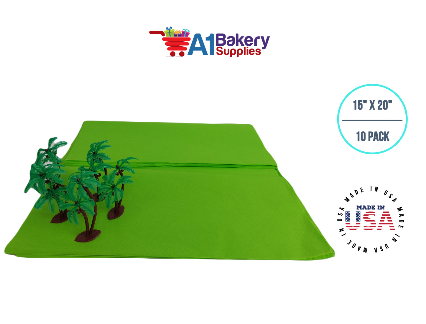 Bright Lime Tissue Paper Squares, Bulk 10 Sheets, Premium Gift Wrap and Art Supplies for Birthdays, Holidays, or Presents by A1BakerySupplies, Small 15 Inch x 20 Inch