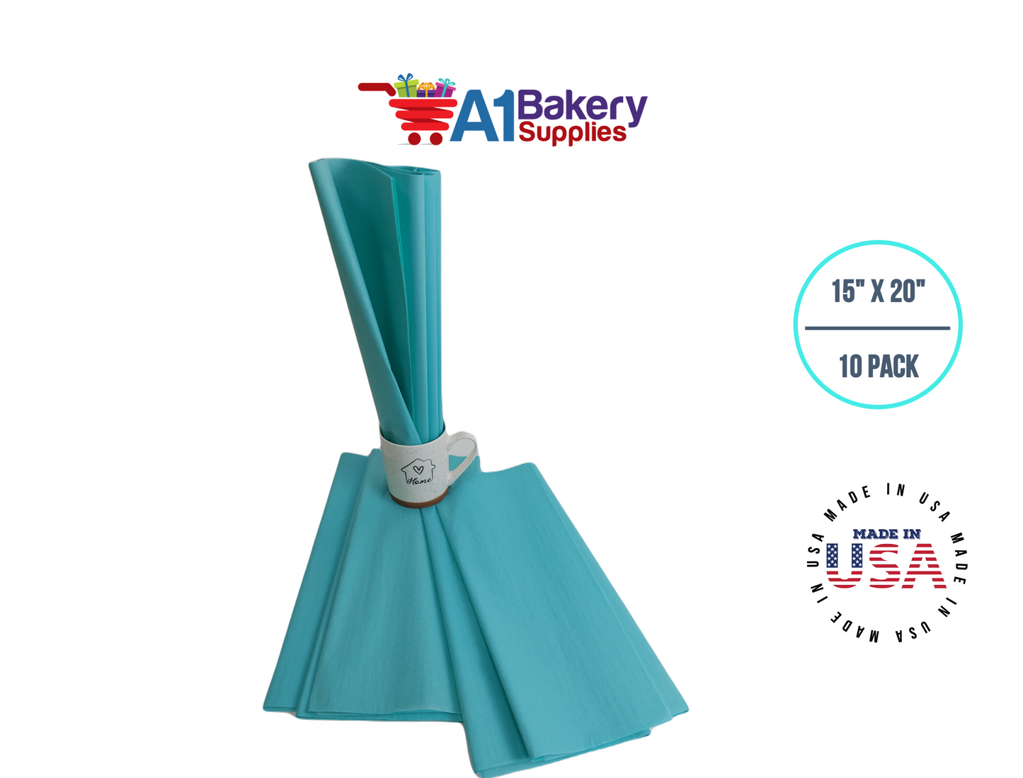 Aqua Blue Tissue Paper Squares, Bulk 10 Sheets, Premium Gift Wrap and Art Supplies for Birthdays, Holidays, or Presents by A1BakerySupplies, Small 15 Inch x 20 Inch