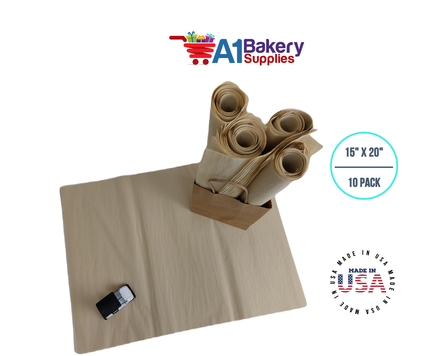 Parchment Tissue Paper Squares, Bulk 10 Sheets, Premium Gift Wrap and Art Supplies for Birthdays, Holidays, or Presents by A1BakerySupplies, Large 15 Inch x 20 Inch