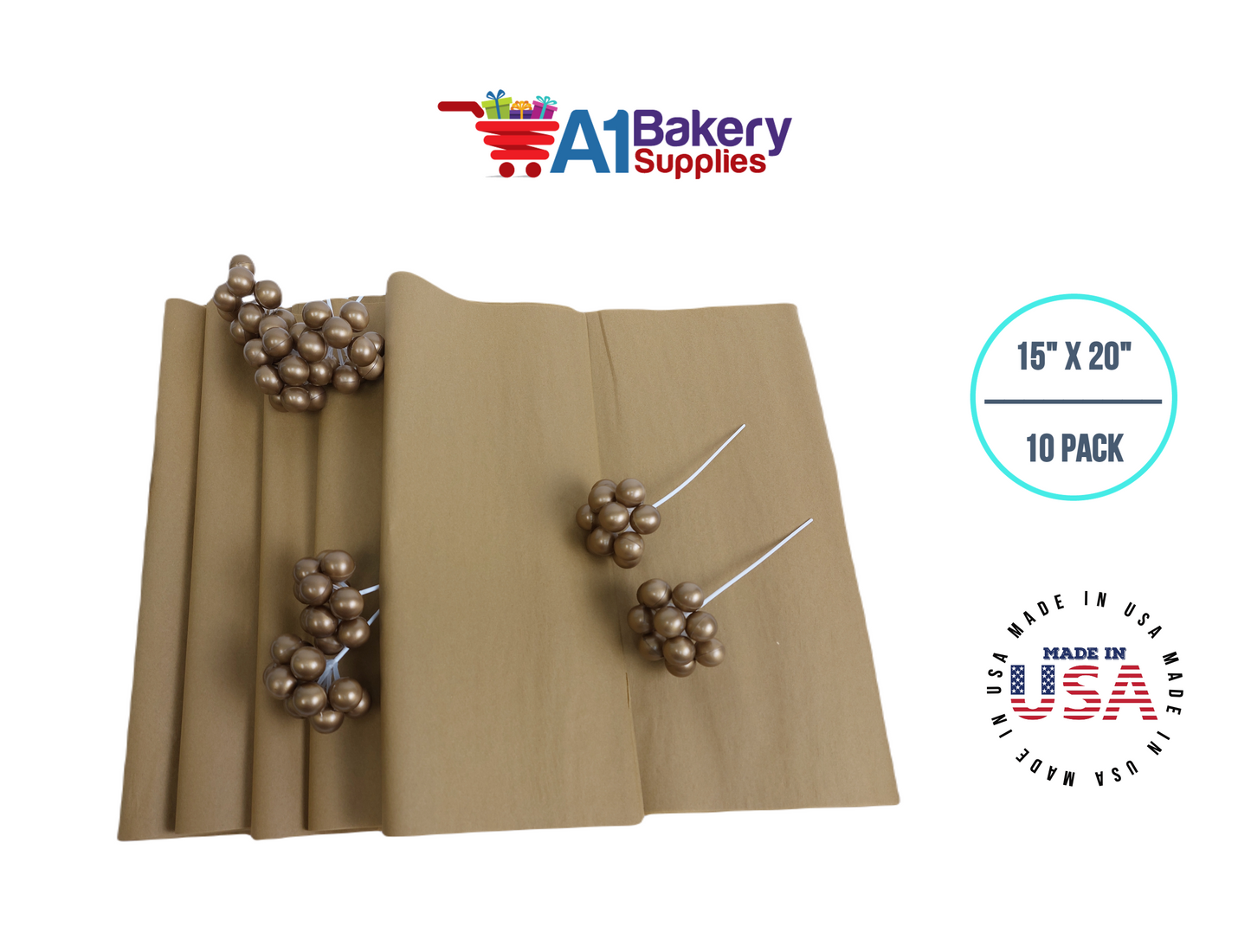 Antique Gold Tissue Paper Squares, Bulk 10 Sheets, Premium Gift Wrap and Art Supplies for Birthdays, Holidays, or Presents by A1BakerySupplies, Large 15 Inch x 20 Inch