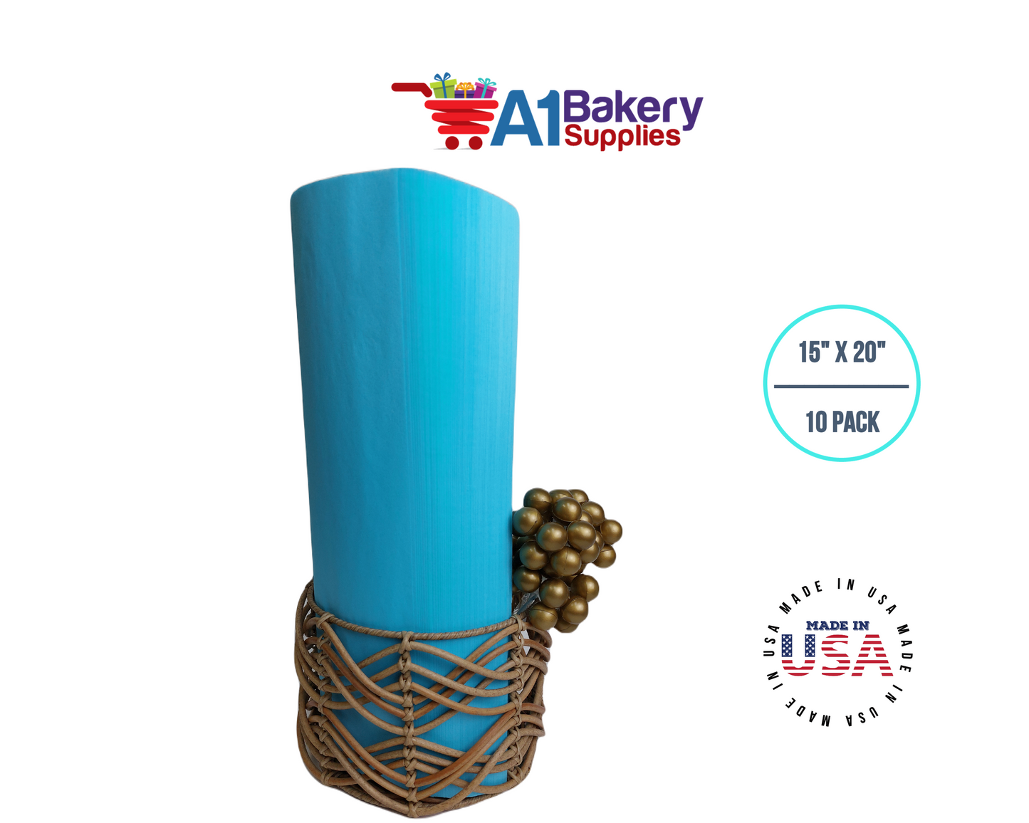 Oxford Blue Tissue Paper Squares, Bulk 10 Sheets, Premium Gift Wrap and Art Supplies for Birthdays, Holidays, or Presents by A1BakerySupplies, Small 15 Inch x 20 Inch