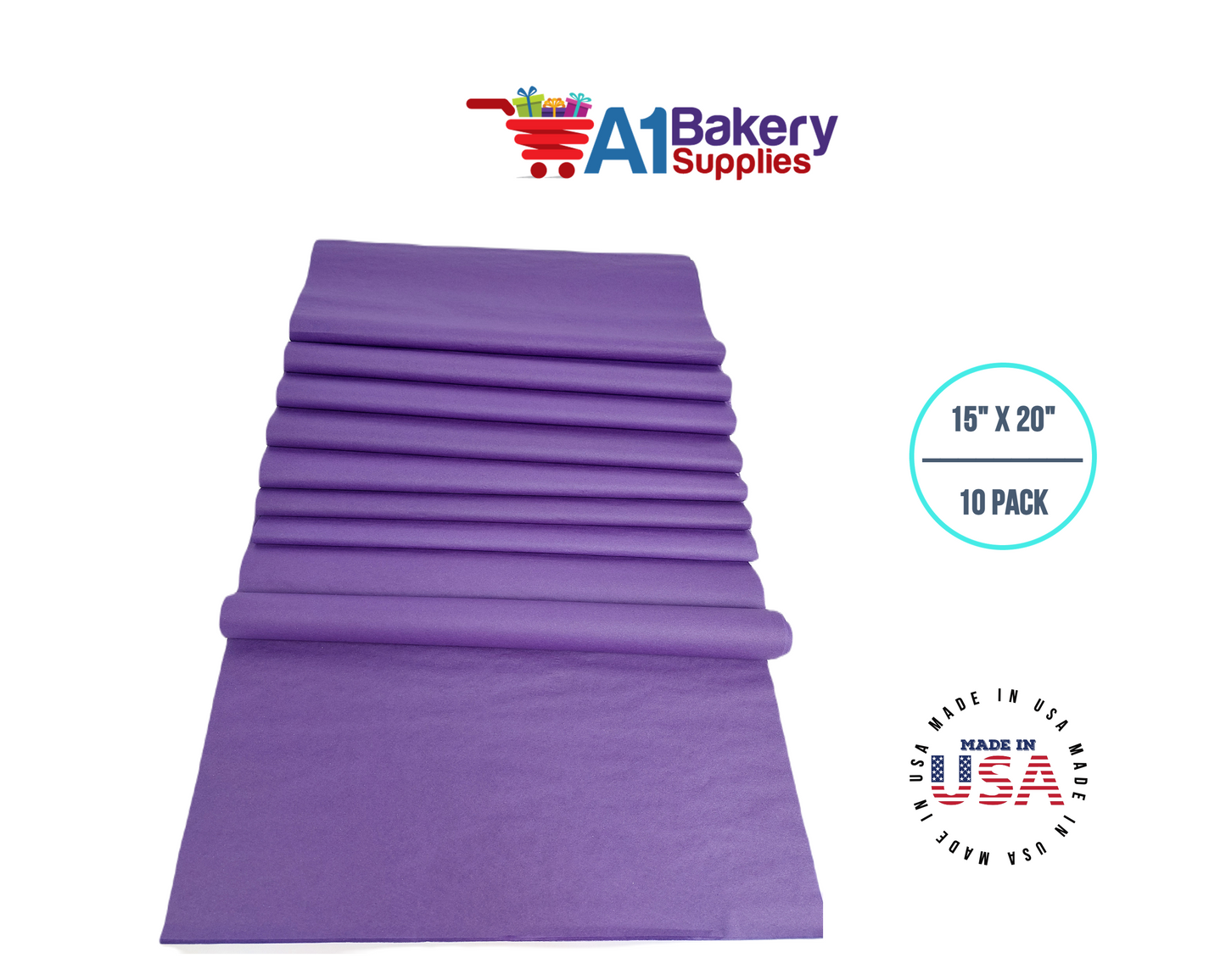 Purple Tissue Paper Squares, Bulk 10 Sheets, Premium Gift Wrap and Art Supplies for Birthdays, Holidays, or Presents by A1BakerySupplies, Large 15 Inch x 20 Inch